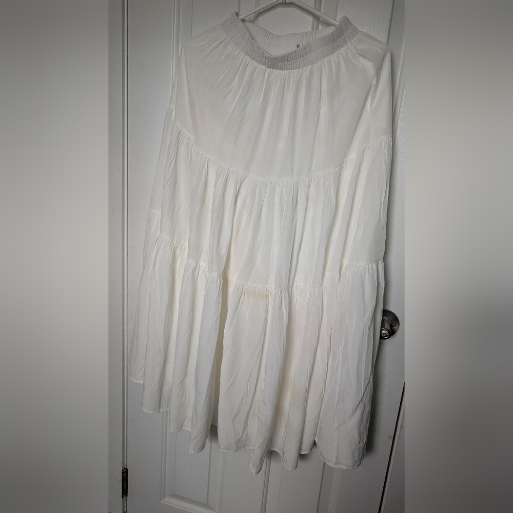 White Tiered A-Line Midi Skirt | Cottagecore | Size S